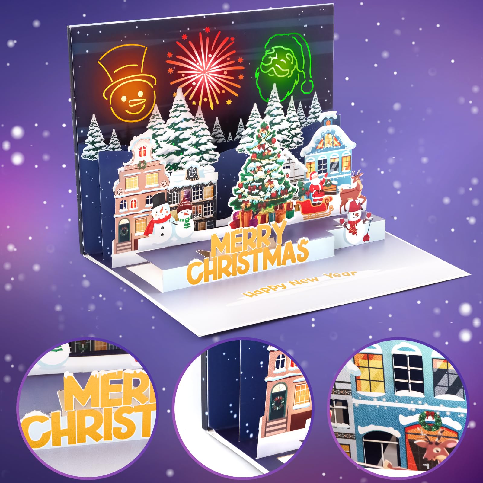 3D Kerstkaarten | Muzikale Kerstkaarten 2023 | Feestelijk Licht en Muziek 3D Pop-Up Wenskaart Met Kerstboom Kerstliedje Kaart | Wenskaarten Voor Familieleden