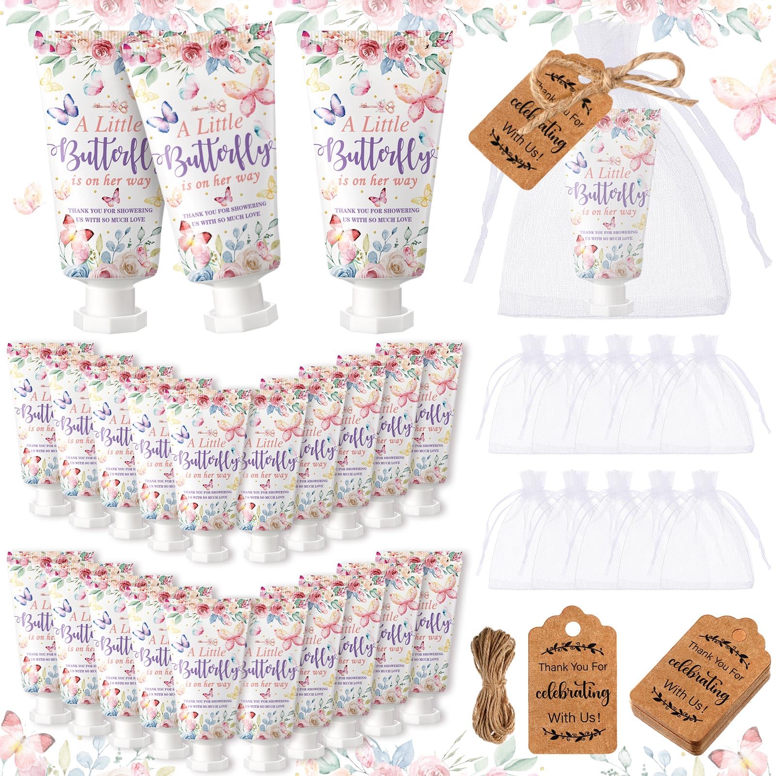 48 Sets Baby Shower Hand Cream Wedding Hand Cream Gifts Baby Shower Party Favors for Guests Bridal Shower Favors Travel Size Hand Lotion Bulk for Wedding Baby Shower(Butterfly)