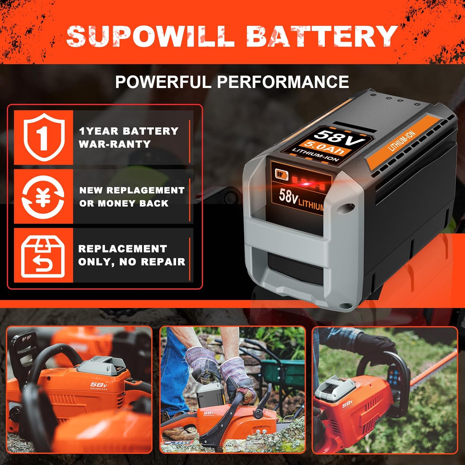 58V Replacement for Echo 58V Battery 5.0Ah CBP-58V40, ‎for 58V MAX PRO Series Power Tool CBP-58V2AH CHT-58V CDST-58V CPLB-58VBT CST-58V (Grey), for Echo Battery