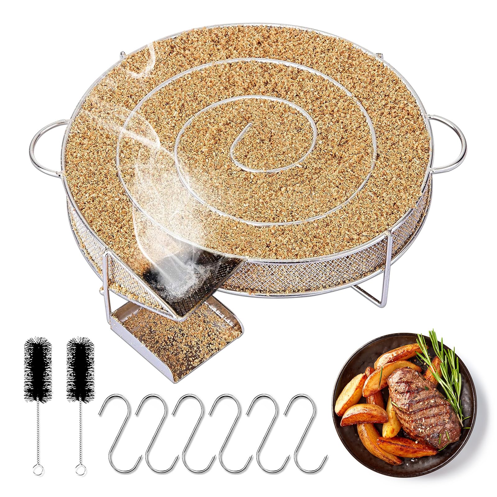 Générateur Fumée Froide Acier Inox - Pour Barbecue, Fumoir - Avec 6 Crochets & 2 Brosses