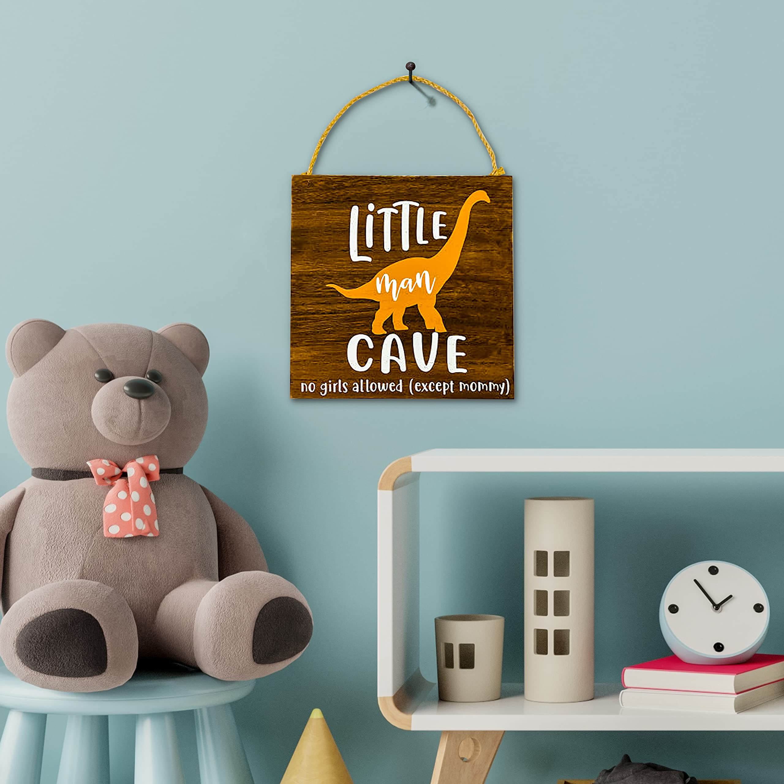HnJOY Dinosaur Wood Wall Sign - Little Man Cave Decor For Boys Room | Nursery & Bedroom Dino Theme Plaque - View #3