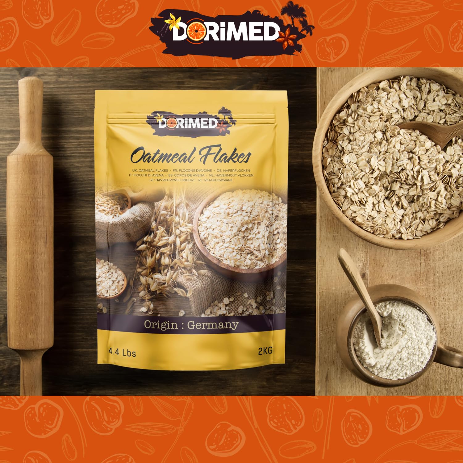 Fiocchi Di Avena 100% Naturali, Senza Zucchero Aggiunto [2kg]. Alimento Di Qualità Superiore, Cereali Crudi, Ricchi Di Fibre Per Uso Alimentare, Oatmeal Naturalmente Sani, Buoni E Gustosi - Dorimed
