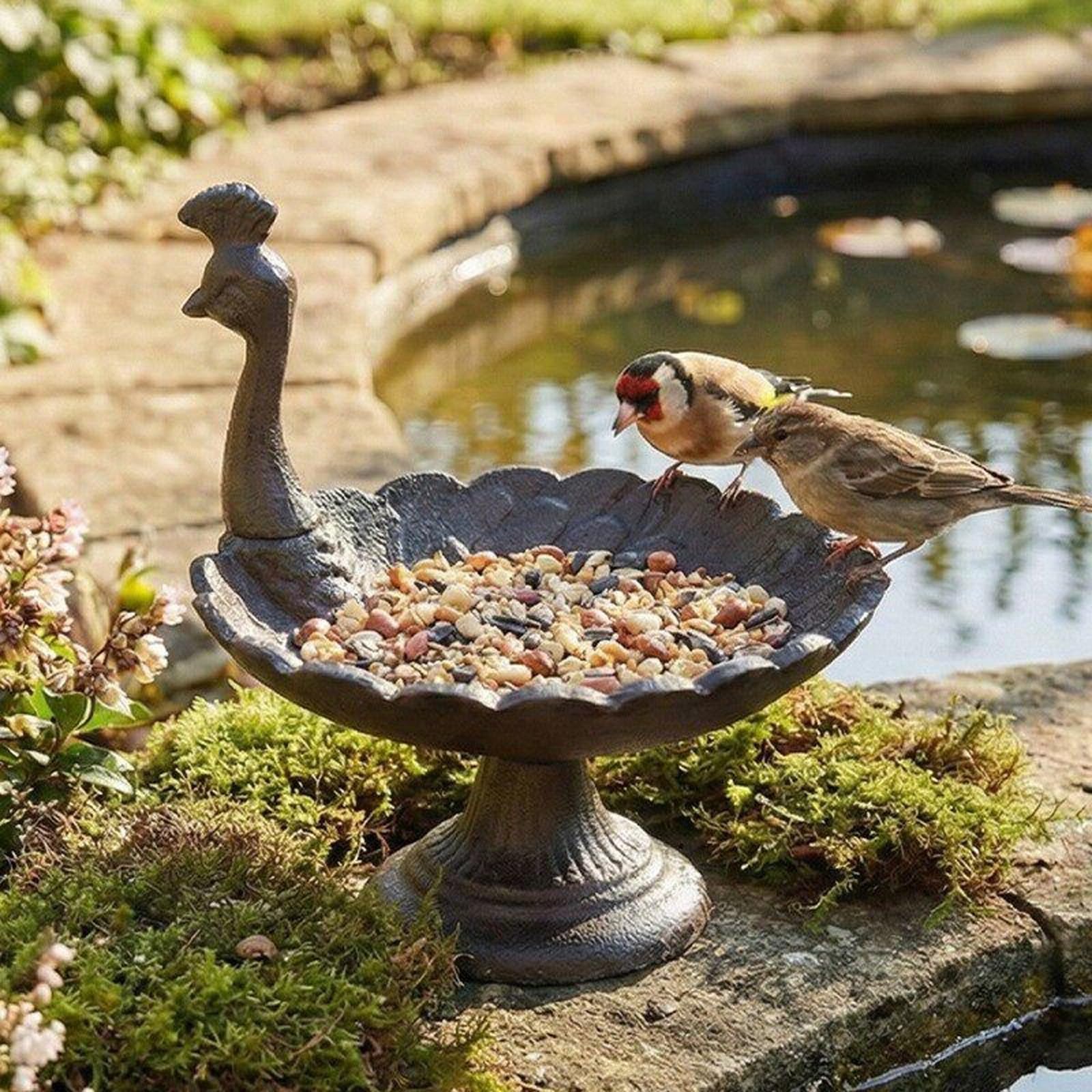 Abbeveratoio per Uccelli, Mangiatoia per Uccelli da Esterno, in Ghisa, con Finitura Anticata, Facili da Montare, Adatte per Uso Esterno, Balconi e Giardini(A)