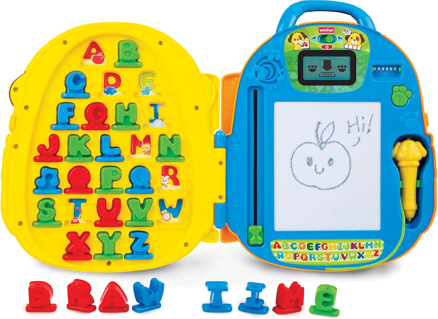 Winfun Lil Learner Alphabet Backpack for Toddlers 3+ Interactive Learning Backpack with 27 Tiles 26 Words 180+ Phrases Letter Writing Features Fun Sounds & Melodies