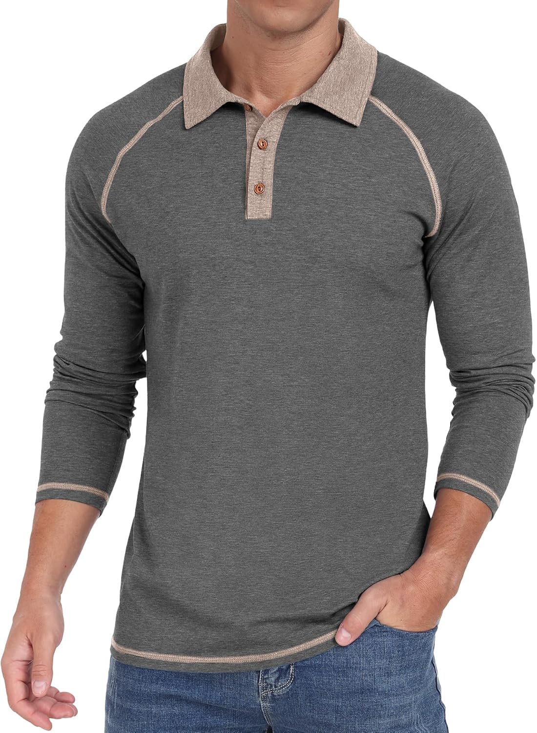 Sailwind Mens Long Sleeve Polo Shirts Cotton Fashion Casual Raglan Golf Shirts - Image 2