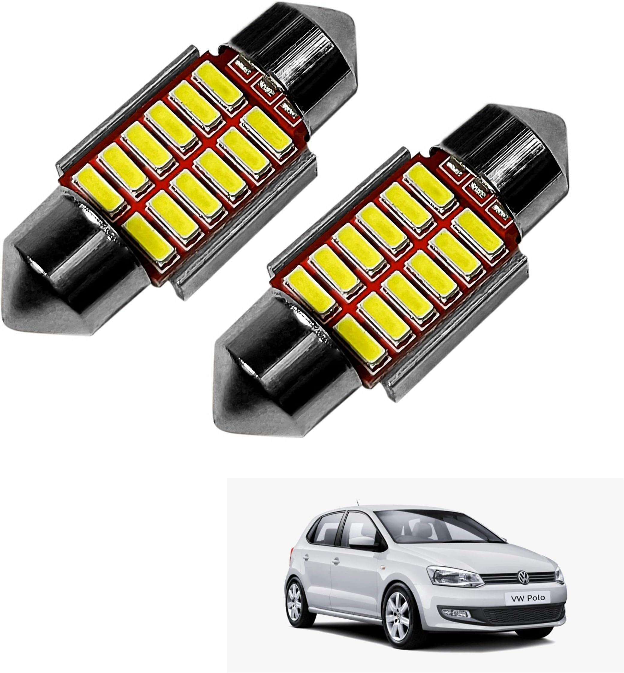 Car Interior 12 SMD Extremely Bright Dome LED Interior Roof Light Reading Bulb Lamp For Volkswagen Polo (5W, White, 2 Pcs)