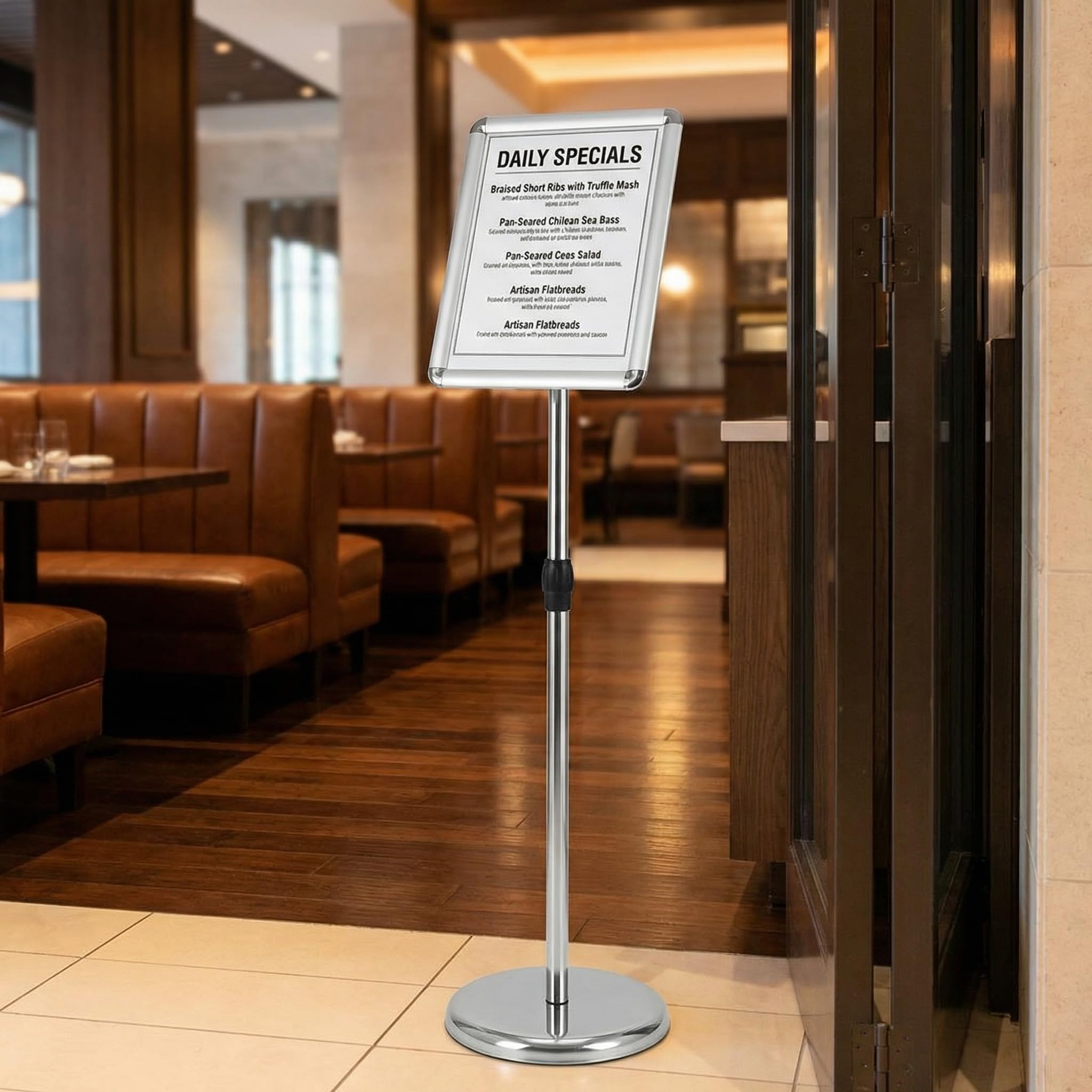 A4 Aufsteller Höhenverstellbar 81-130cm, Infoständer aus Edelstahl, Klappbarer Plakatständer & Präsentationsständer für Hoch-/Querformat, Wetterfest für Innen- und Außenbereich