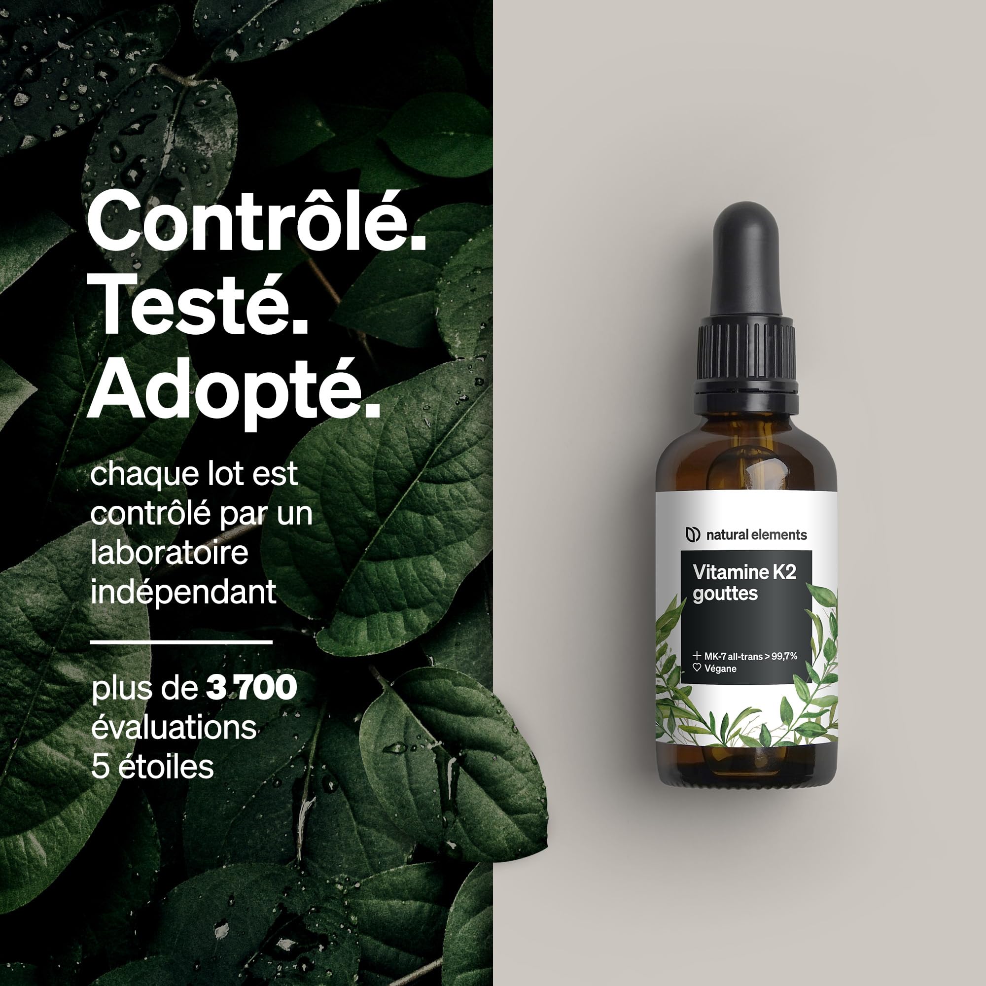 200 µg de vitamine K2 MK-7 – 1 700 gouttes (50 ml) – teneur all-trans >99,7% (K2VITAL® de Kappa) – produit testé en laboratoire, végan, fortement dosé