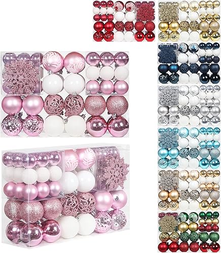 Miniatura 8 de SY CRAFT Juego de 86 adornos de copos de nieve de bola de Navidad inastillables colgantes, con paquete de regalo de mano para decoración de árbol de