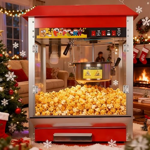 Máquina de palomitas de maíz grande de 1300 W, máquina comercial de palomitas de maíz de 8 onzas para 48 tazas por lote, hervidor de acero
