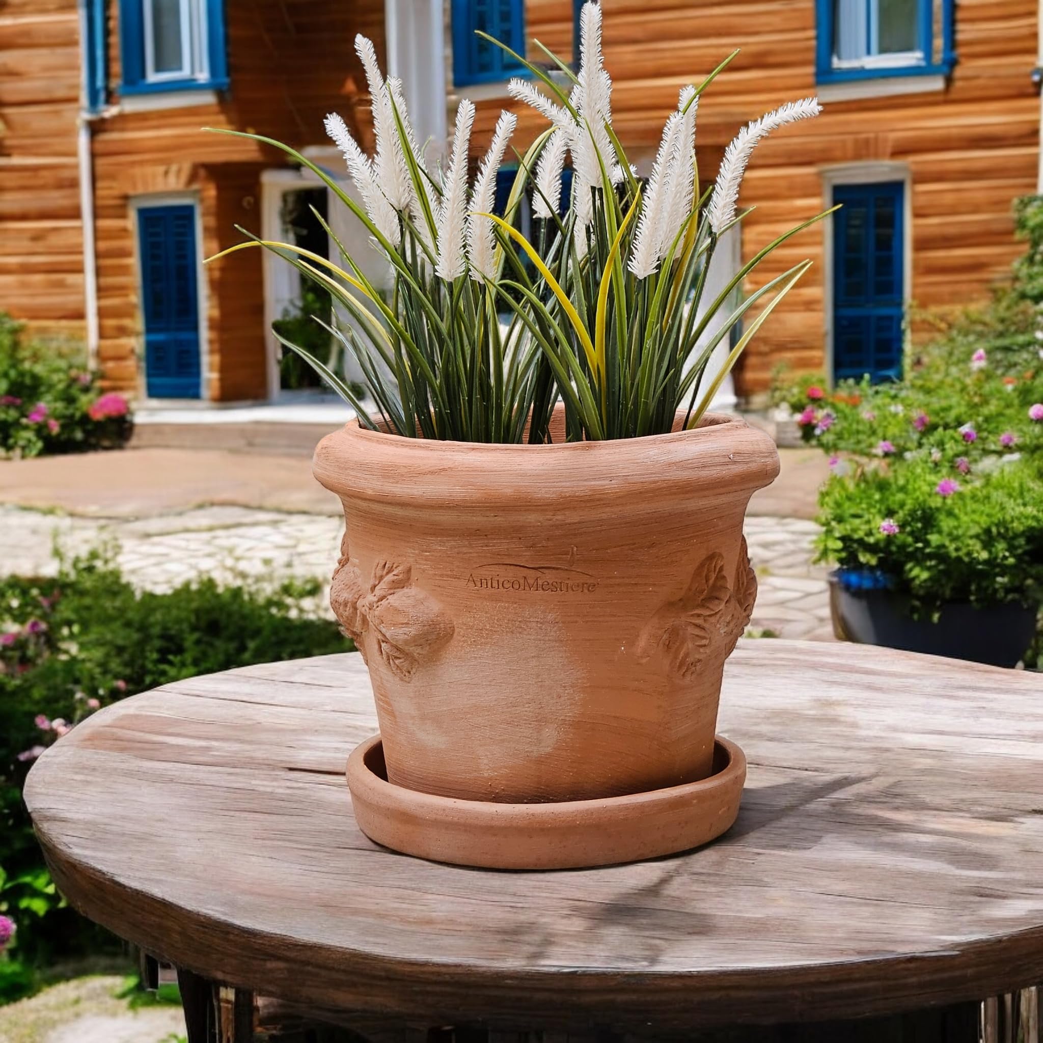 TOSCANA Pflanztopf 40 Cm IMPRUNETA – Aus 95% Recyceltem Material, Mit Entleerungsstopfen & Griff