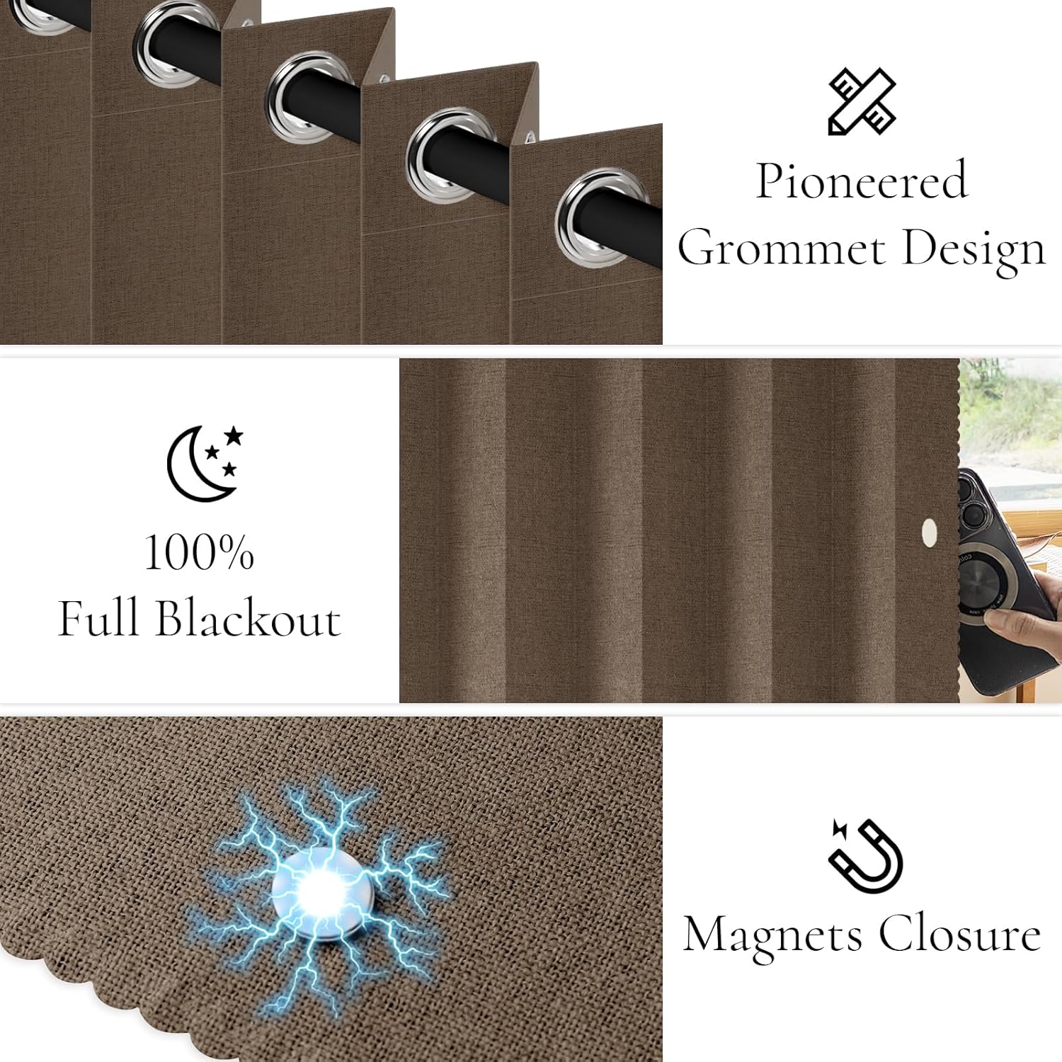100% Blackout Door Curtain for Doorway - Magnetic Accordion Style Closet Curtain for Open Closet Single Panel 80 Inch Length, 1 Panel, W45 x L80, Brown