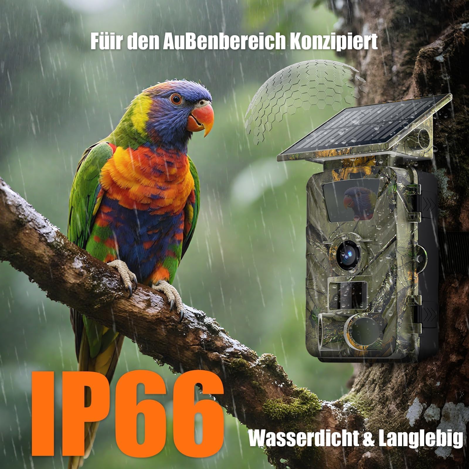 Wildkamera WLAN mit Handyübertragung App,4K 60MP Wildkamera Solar mit Nachtsicht Bewegungsmelder, Wildtierkamera mit 850nm Infrarot-LED,0,1s Auslöser,64GB SD-Karte, IP66 Wasserdicht