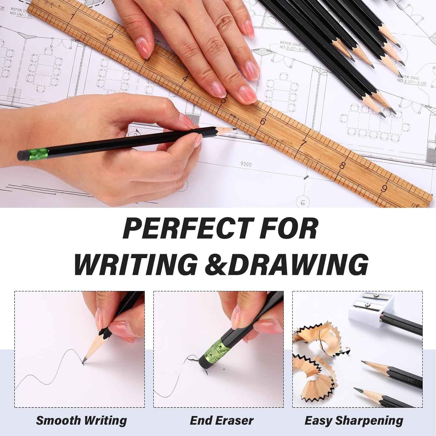 TecUnite 120 Pcs #2 HB Pencils with Eraser No 2 Unsharpened Wooden Hexagonal Pencils for Adults Gifts for School Exam art Learning Office Sketching(Black)