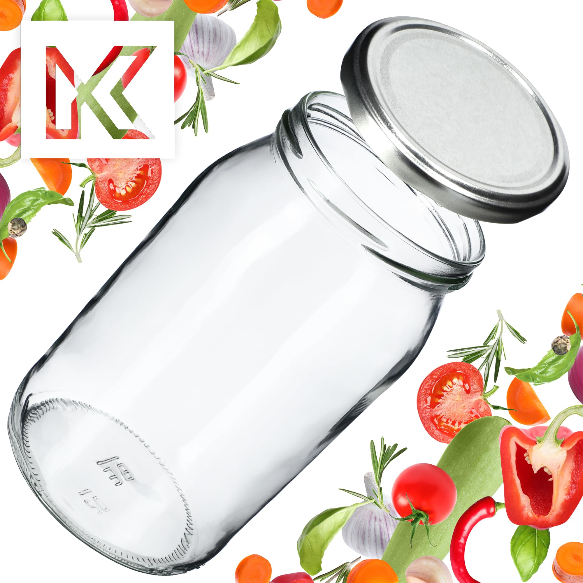 KADAX 48 tarros de conservas de 760 ml con tapa de rosca fi82 mm para conservas, conservas y preparación de comidas, herméticos Twist-off (plata, 48 unidades)