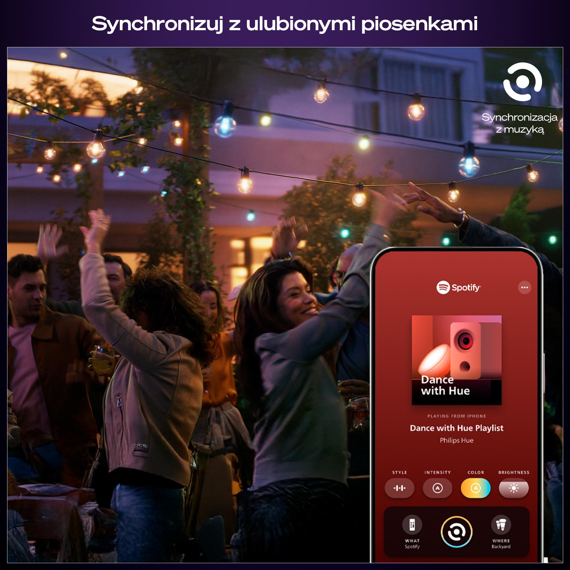 Lampki sznurkowe Philips Hue Festavia Globe na zewnątrz, białe i kolorowe, 21 m, 30 żarówek, ściemniane, sterowane aplikacją Hue, współpracujące z Alexa, Google Asystentem i Apple Home.