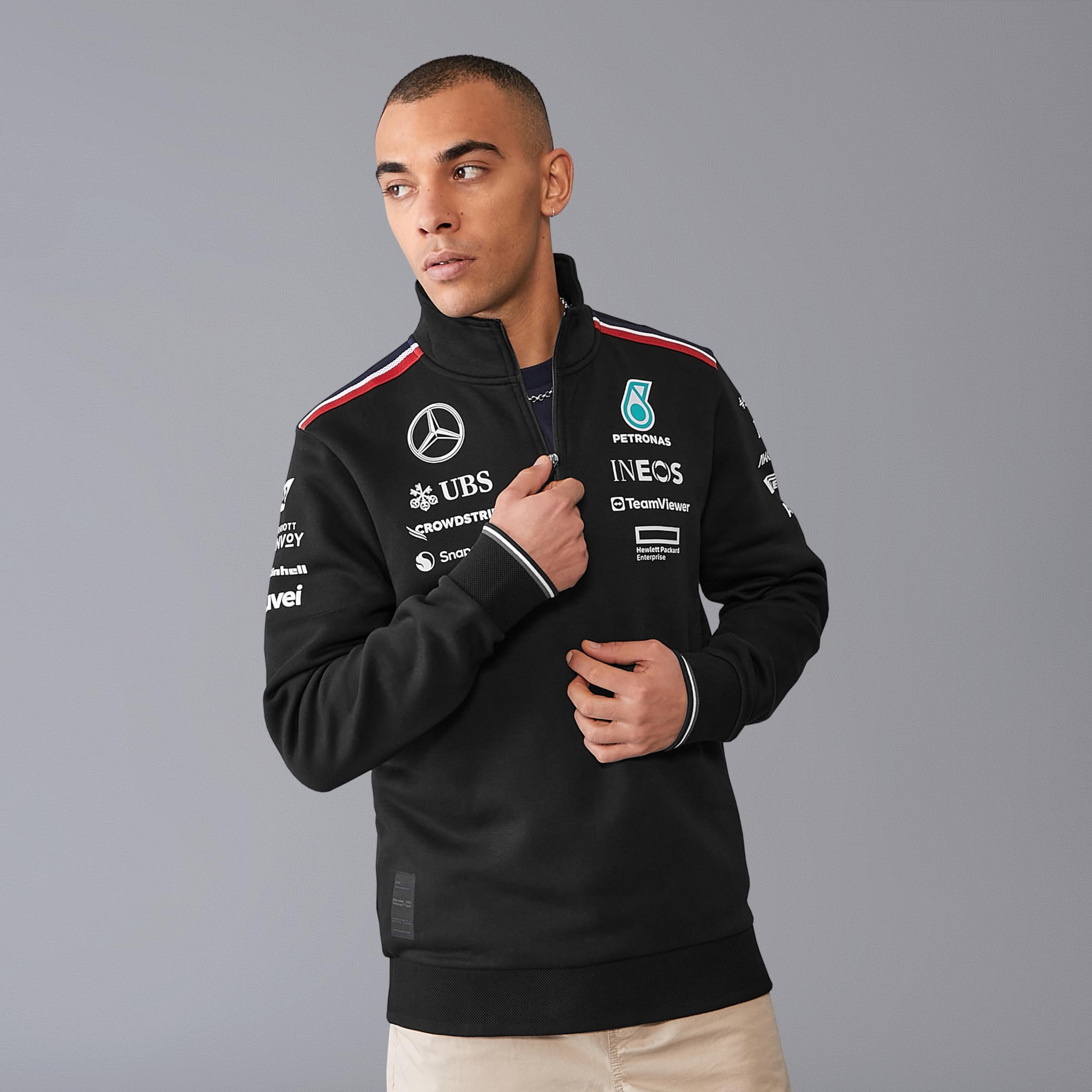 Mercedes AMG Petronas F1 Męski sweter z zamkiem błyskawicznym 2024 - czarny