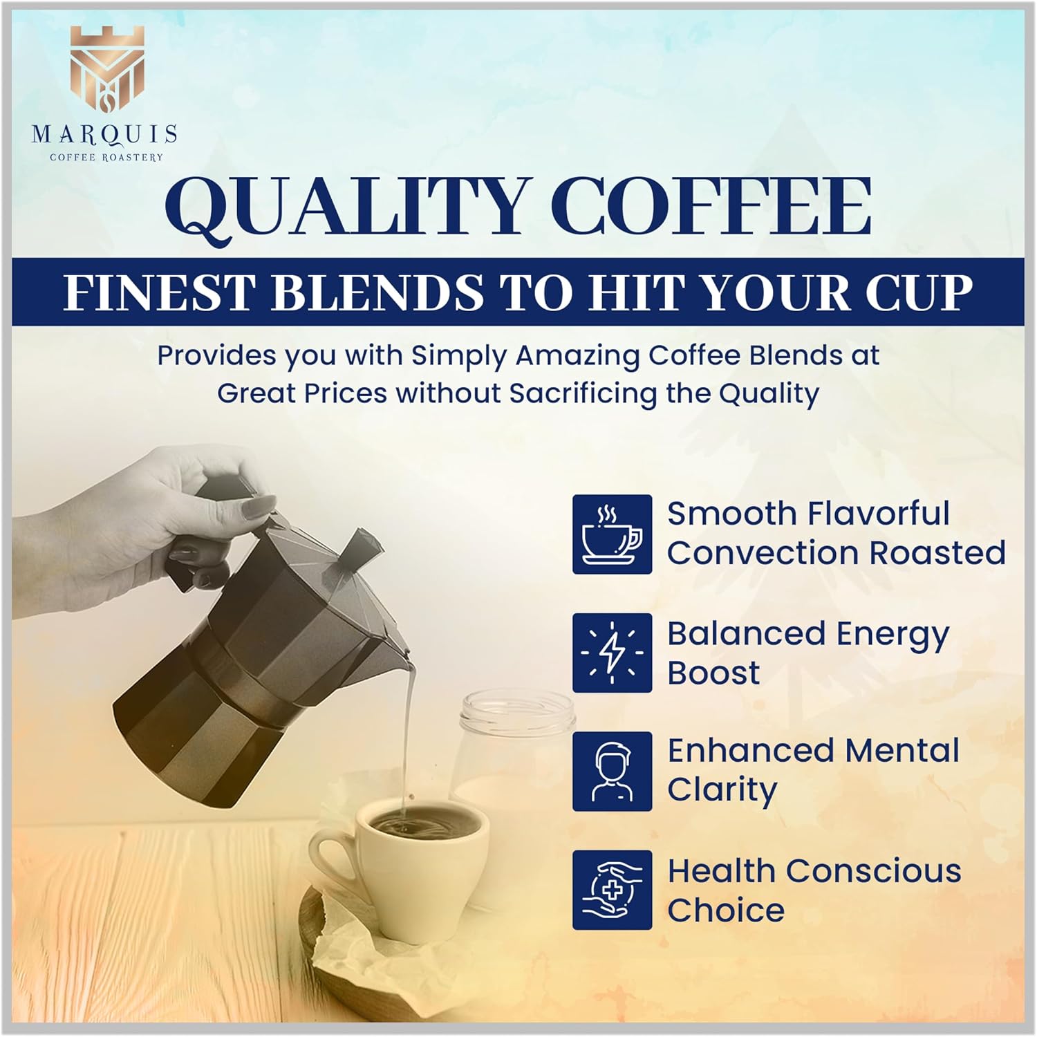 Marquis - Ethiopian Yirgacheffe Coffee Beans, Rich and Bold Whole Bean, Fresh Medium Roast with a Fruity Flavor, Premium, 2 lb