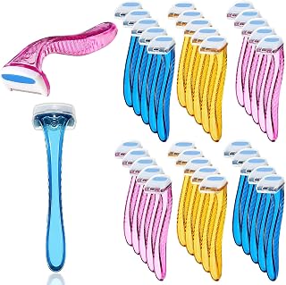 Honoson 30-Pack Bikini Razors for Women - Disposable Travel Trimmers for Armpits, Bikini & Body Hair Removal, Safe Stainless Steel (Pink, Yellow, Blue)