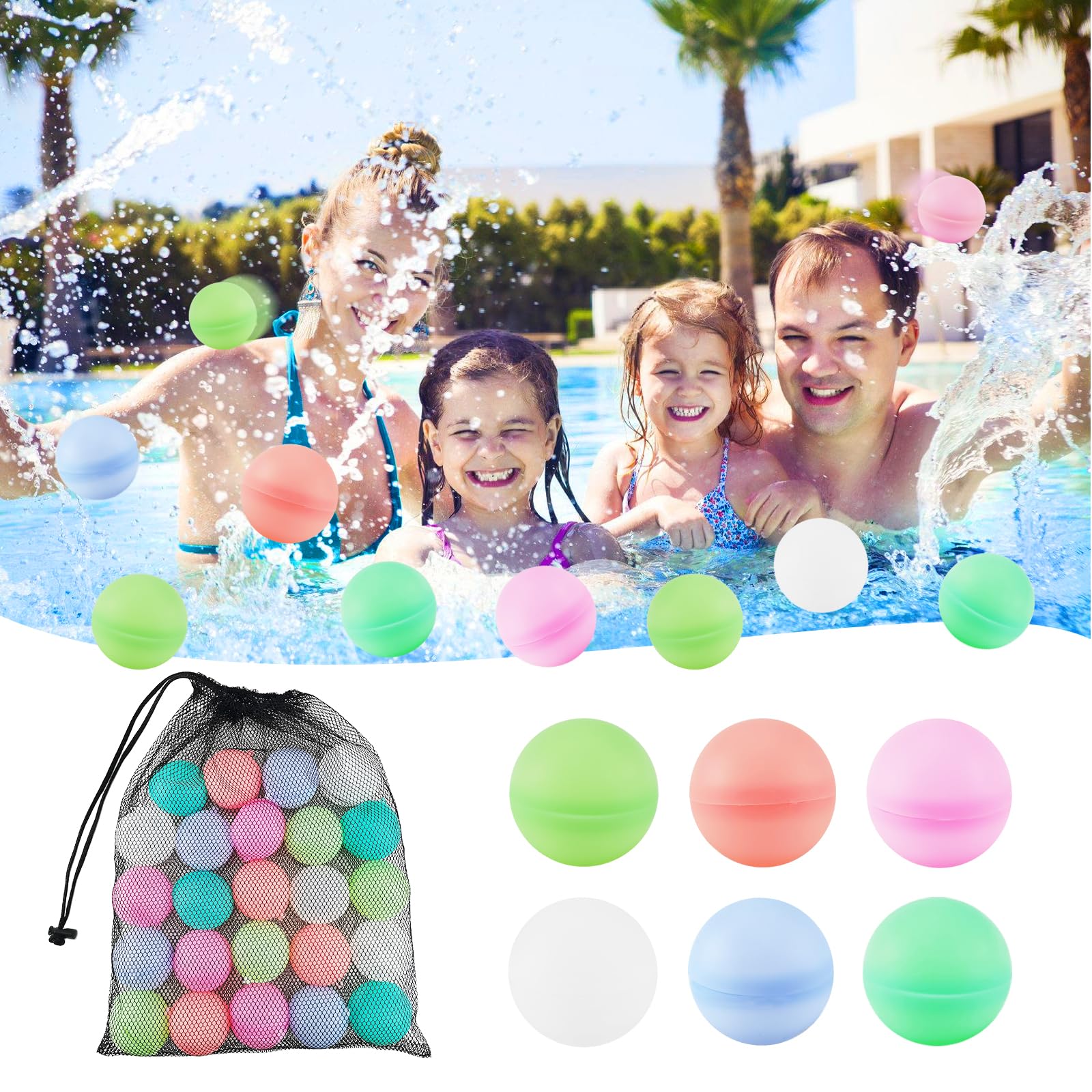 24 Bombe D'acqua Riutilizzabili In Silicone – Ricarica Rapida, Sicure E Durevoli Per Giochi Estivi, Piscina, Parco Acquatico E Feste