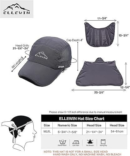 Miniatura 6 de ELLEWIN Outdoor Sun Hat for Men Women UPF 50+ Fishing UV Hat with Neck Flap Face Cover for Sun Protection