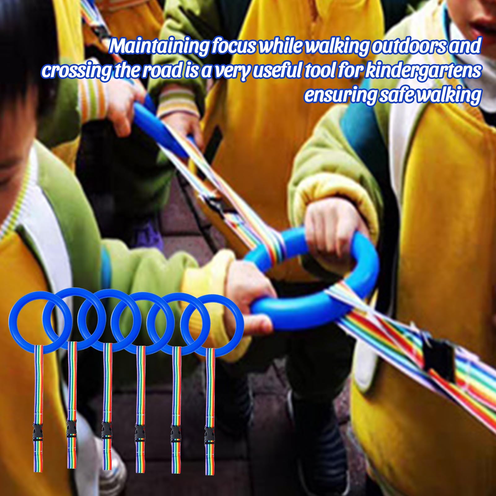 Child Safety Walking Rope with Handle, 6-Ring Boys and Leash for Daycare and Outdoor Play, Kindergarten Anti-Lost Traction Rope — view 2