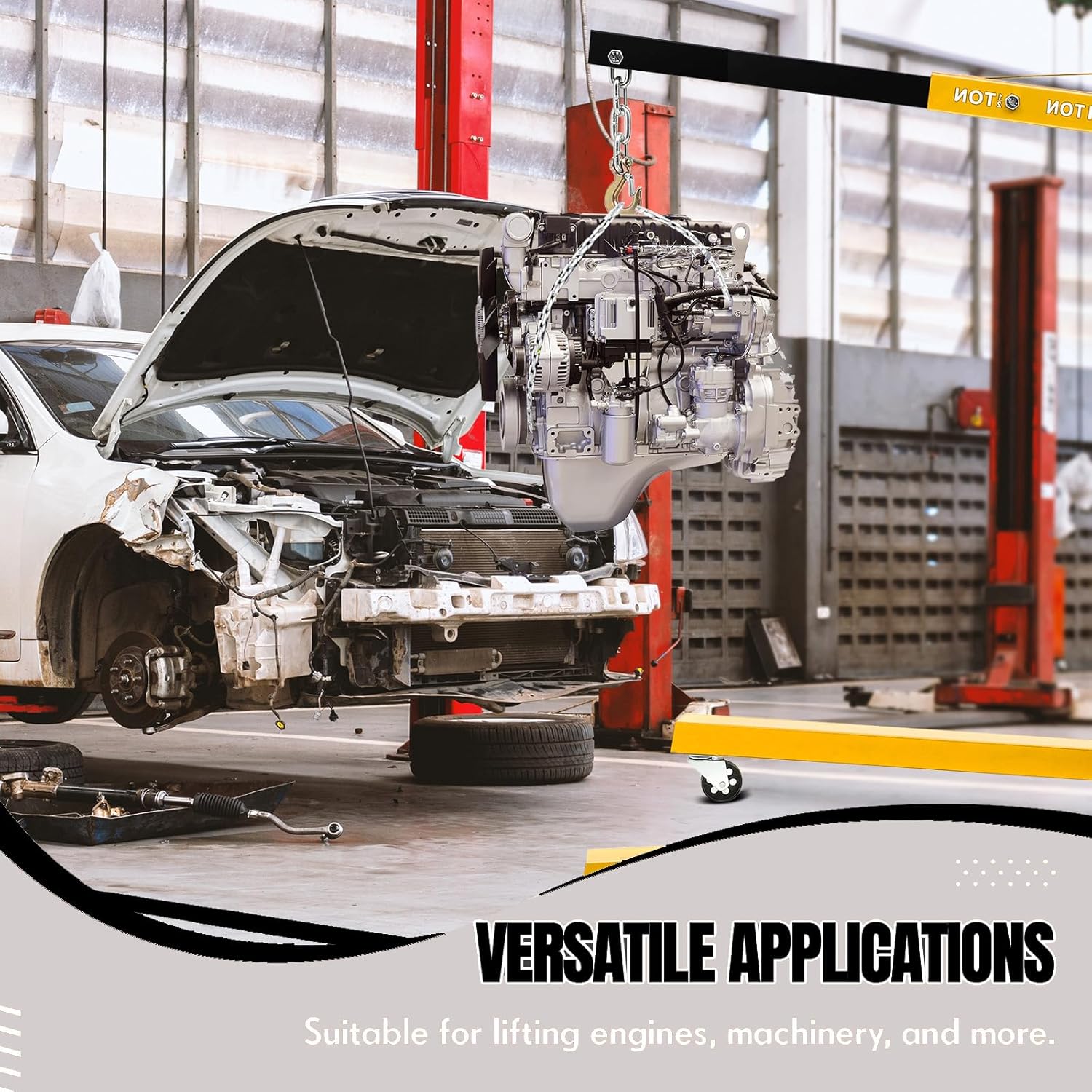2 Ton Folding Engine Hoist, Cherry Picker Engine Hoist, Hydraulic Shop Crane with Telescoping Boom and 6 Caster for Automotive Repair
