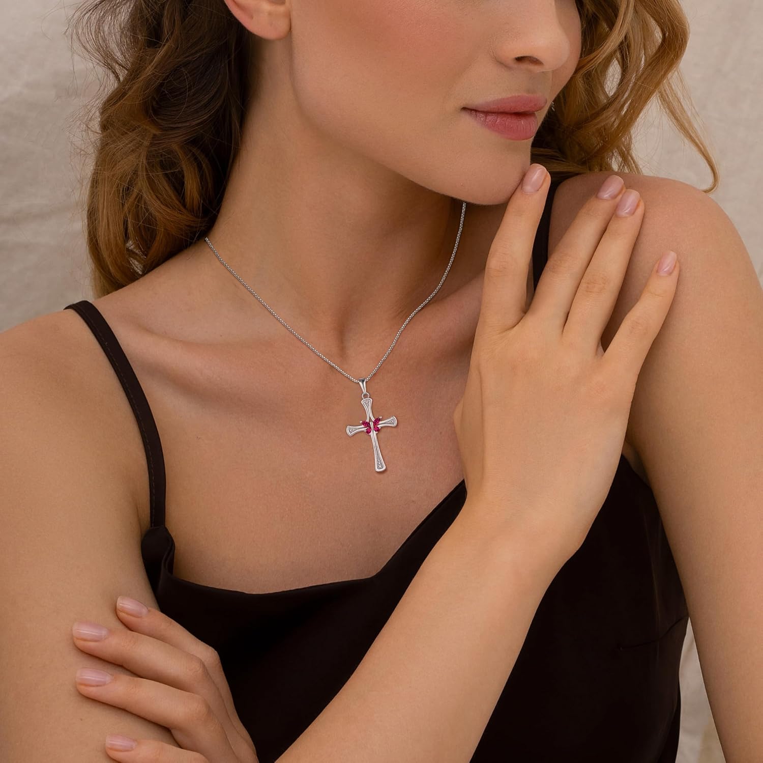 JO WISDOM Cross Necklace for Women 925 Sterling Silver Butterfly Birthstone Necklace Pendant Jewelry Gifts for Women