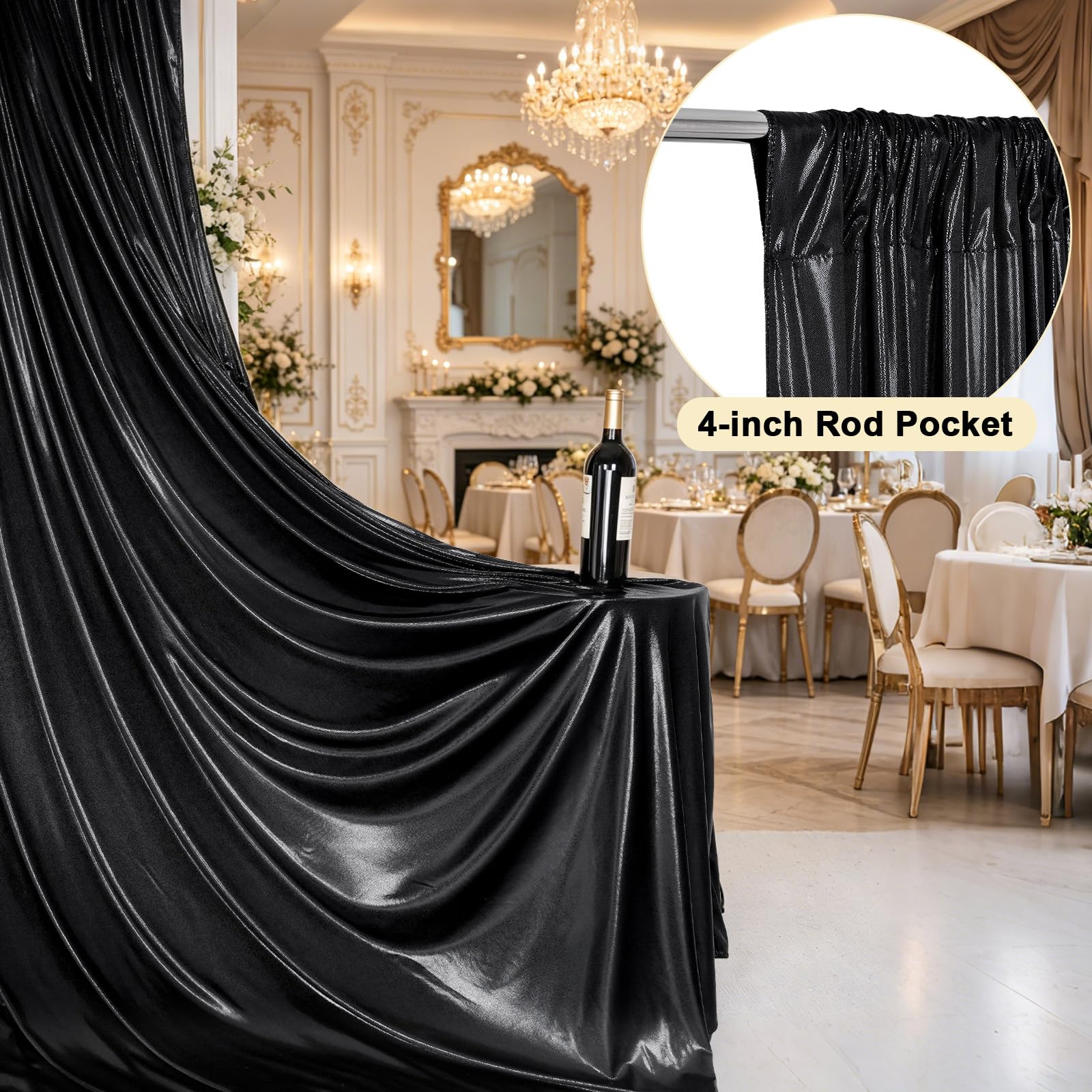 Eternal Beauty Sfondo nero glitterato 305 x 305 cm, senza pieghe, con paillettes scintillanti, sfondo fotografico, tenda scintillante per feste, compleanni, matrimoni, banchetti (3 x 3 m)