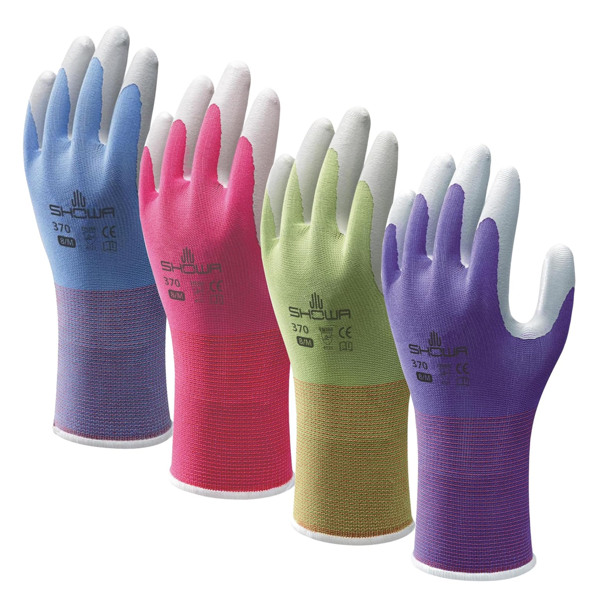 Lot de 4 paires de gants de jardinage Showa Floreo 370 - Avec revêtement en nitrile résistant, M, 1