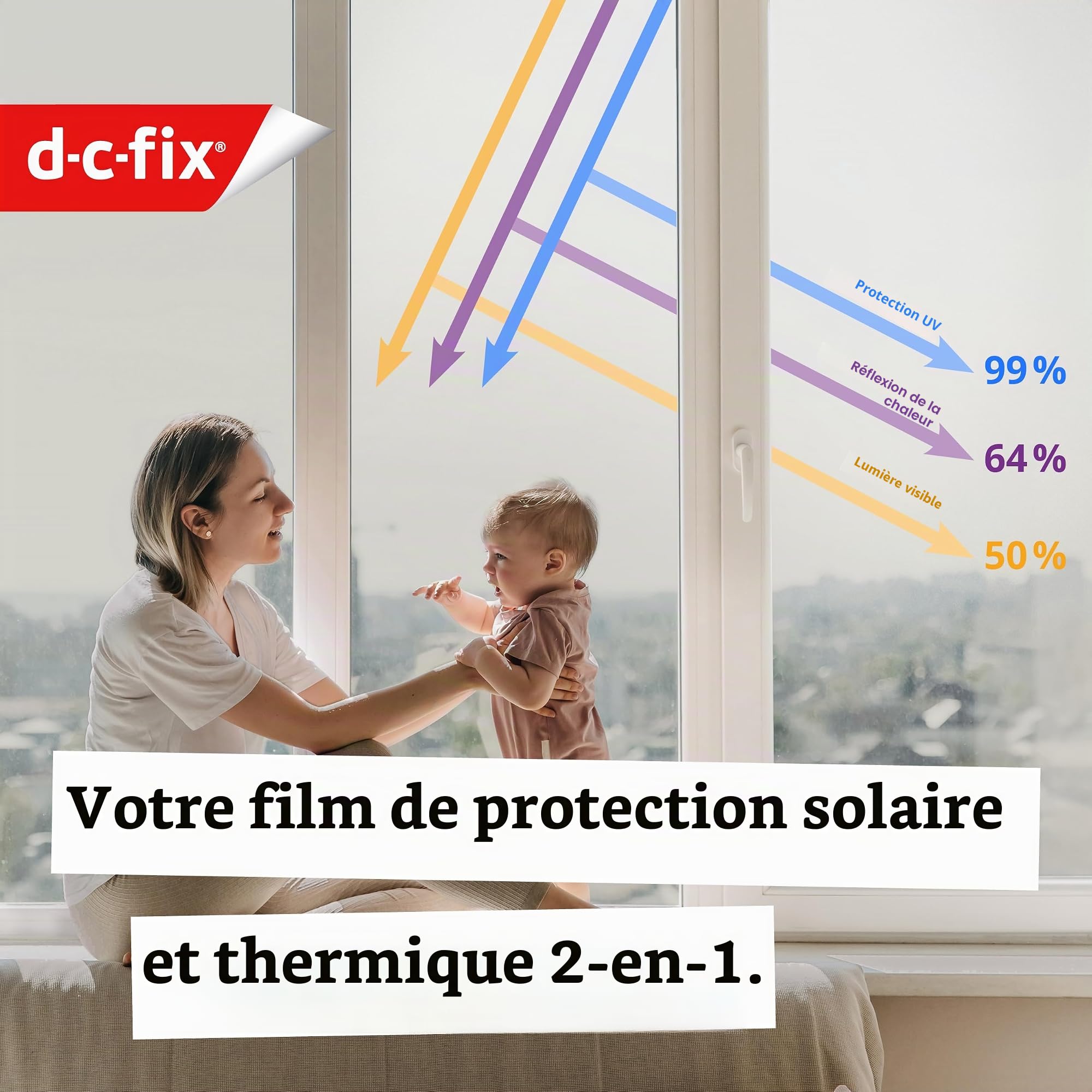 d-c-fix Film de Protection Solaire Autoadhésif (90x200cm) Film de Fenêtre | avec 99% Protection UV, Réduction de Chaleur, Film de Teintement, Film Thermique pour Fenêtres