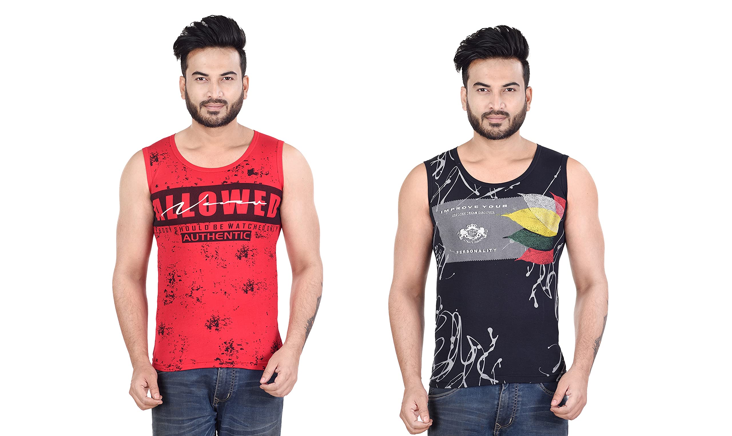 Cheer Men's Cotton Muscle Tee Digital Print Multicolour