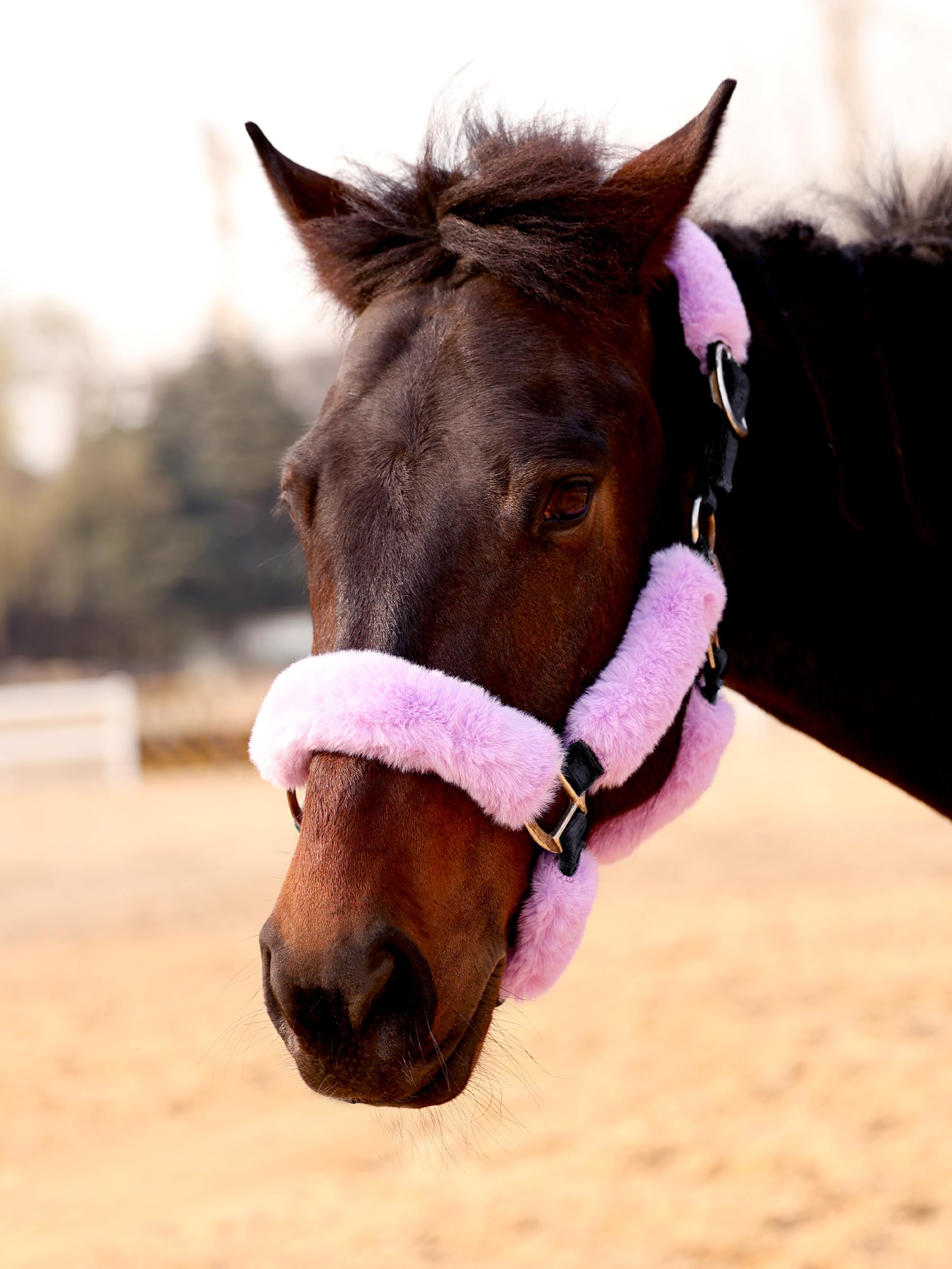 Harrison Howard Fleece Halter Covers for Horses, Set of 9, Prevent Hair Loss Pressure Marks, Padded Horse Halter Fleece Set Light Purple — image 1