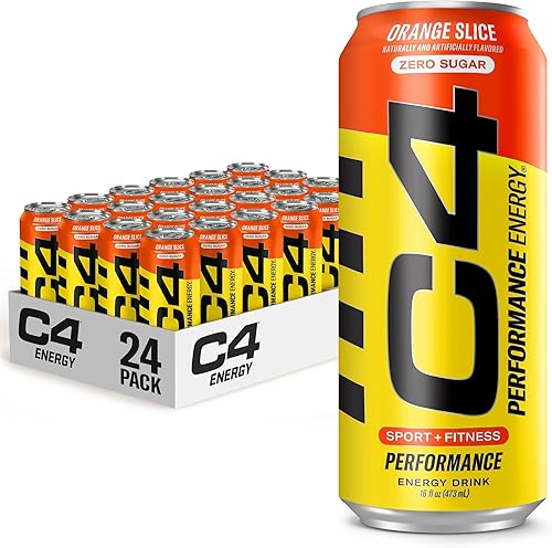 C4 Energy - Bebida energética carbonatada sin azúcar, bebida preentrenamiento + beta alanina, rebanada de naranja, 16 onzas líquidas (paquete de 24)