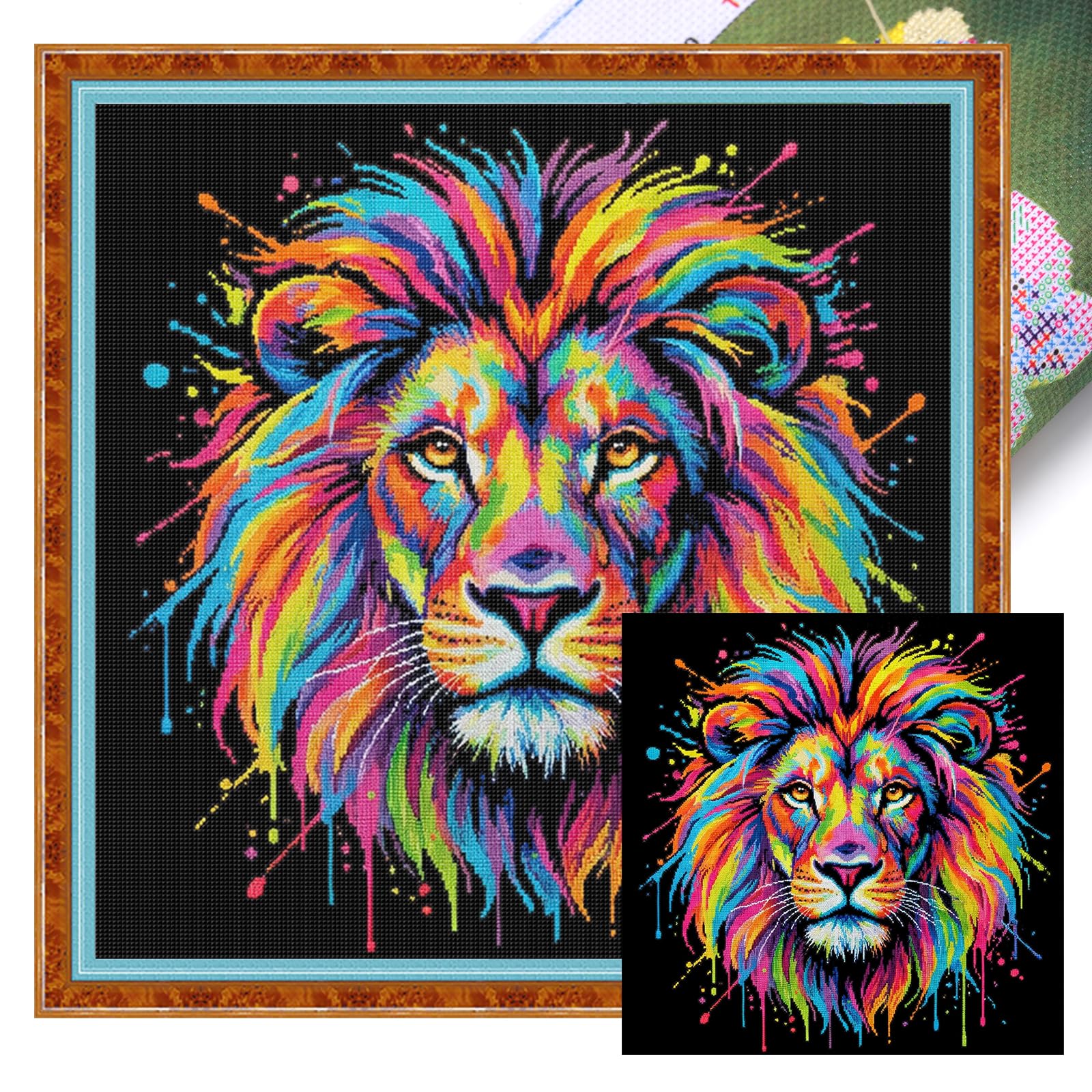 Poetrydraw Colorful Splash Lion Full 14Ct Diy Stamped Embroidery Needlepoint Starter Kits 11.81X11.81inch Cross Stitch Art And Crafts Kits For Beginners Adults Home Decor (Colorful Splash Lion)