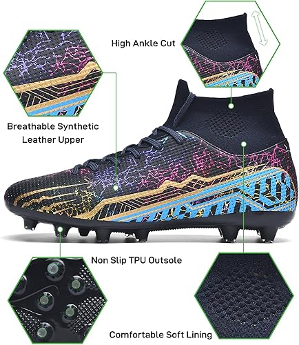 Miniatura 2 de Botas de fútbol unisex para hombre y mujer, FGAG, para interiores y exteriores, césped firme, picos altos, para entrenamiento profesional