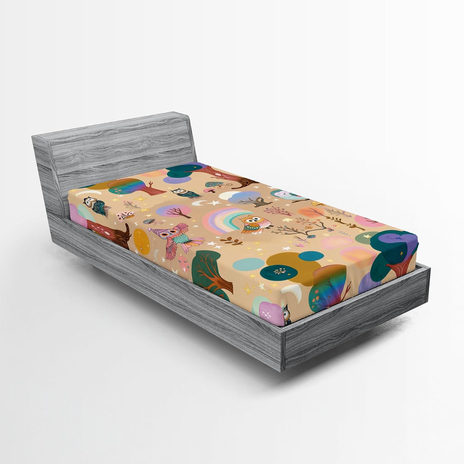 Ambesonne Owl Fitted Sheet, Fantasy Night Birds with Roundy