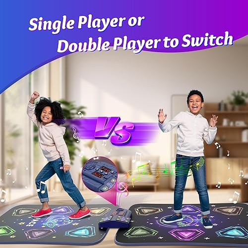 Miniatura 2 de Juguetes de tapete de baile para niñas de 3 a 12 años, tapete de baile para niños con 12 botones iluminados, juguete de baile para 2 jugadores con 5