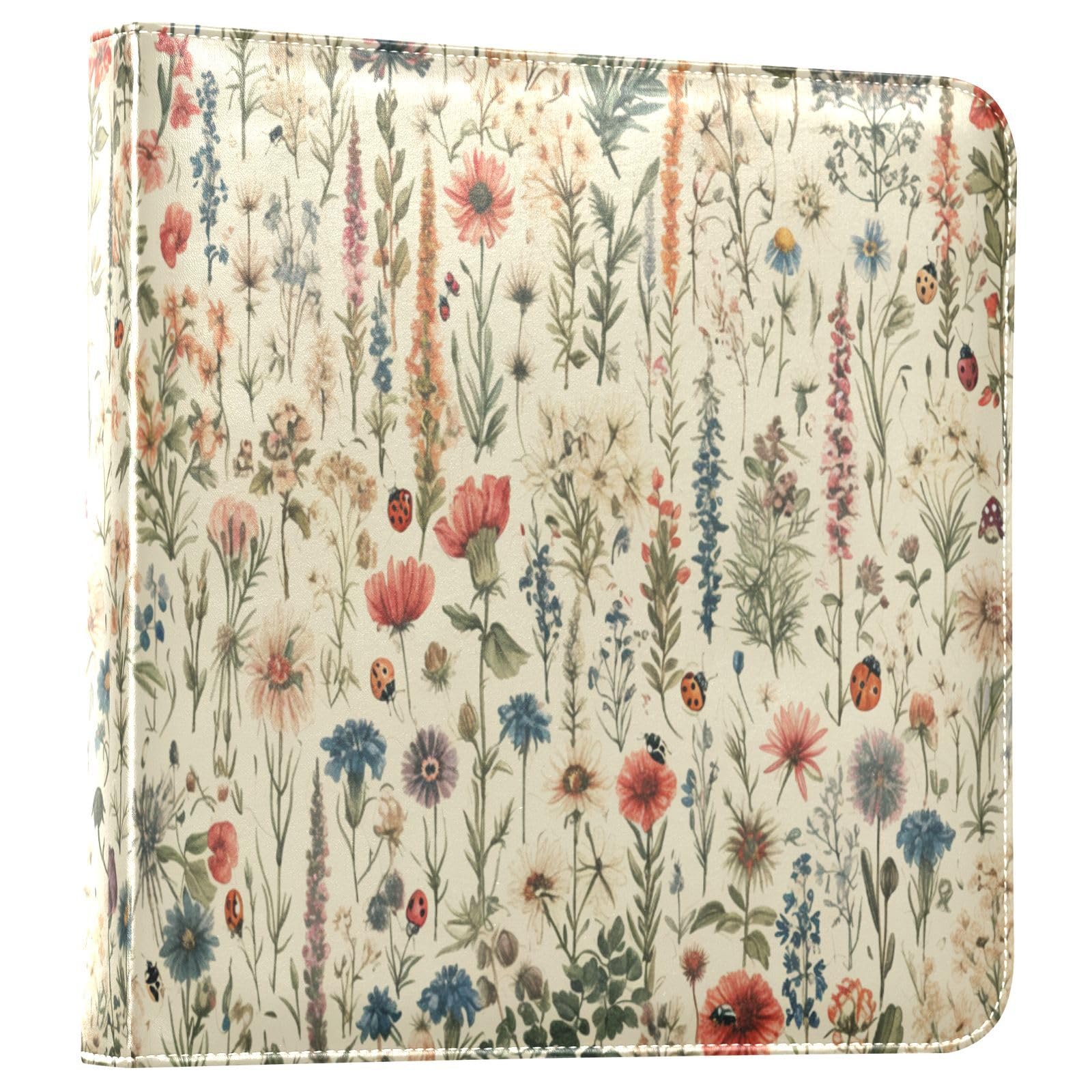 Kigai Wildflowers Photo Album Self Adhesive Scrapbook Album Leather Cover DIY Picture Scrap Book with 20 Adhesive Sheets, 11.8x24x0.8 inch