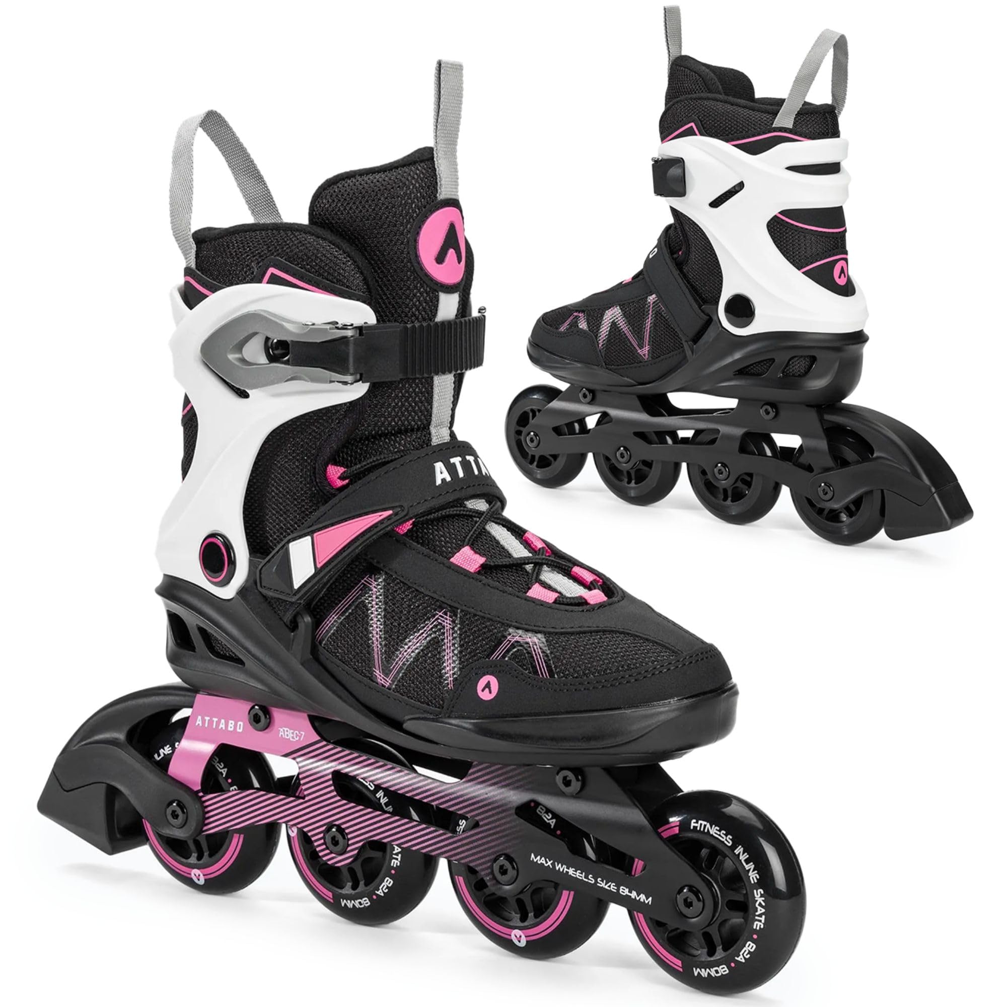 ATTABO Patines en línea Bliss para Mujer 37-42 EU Comodidad y Seguridad Bota Semirrígida Chasis de Aluminio Ruedas 80 mm PU Rodamientos ABEC-7 Ajustable Color Rosa