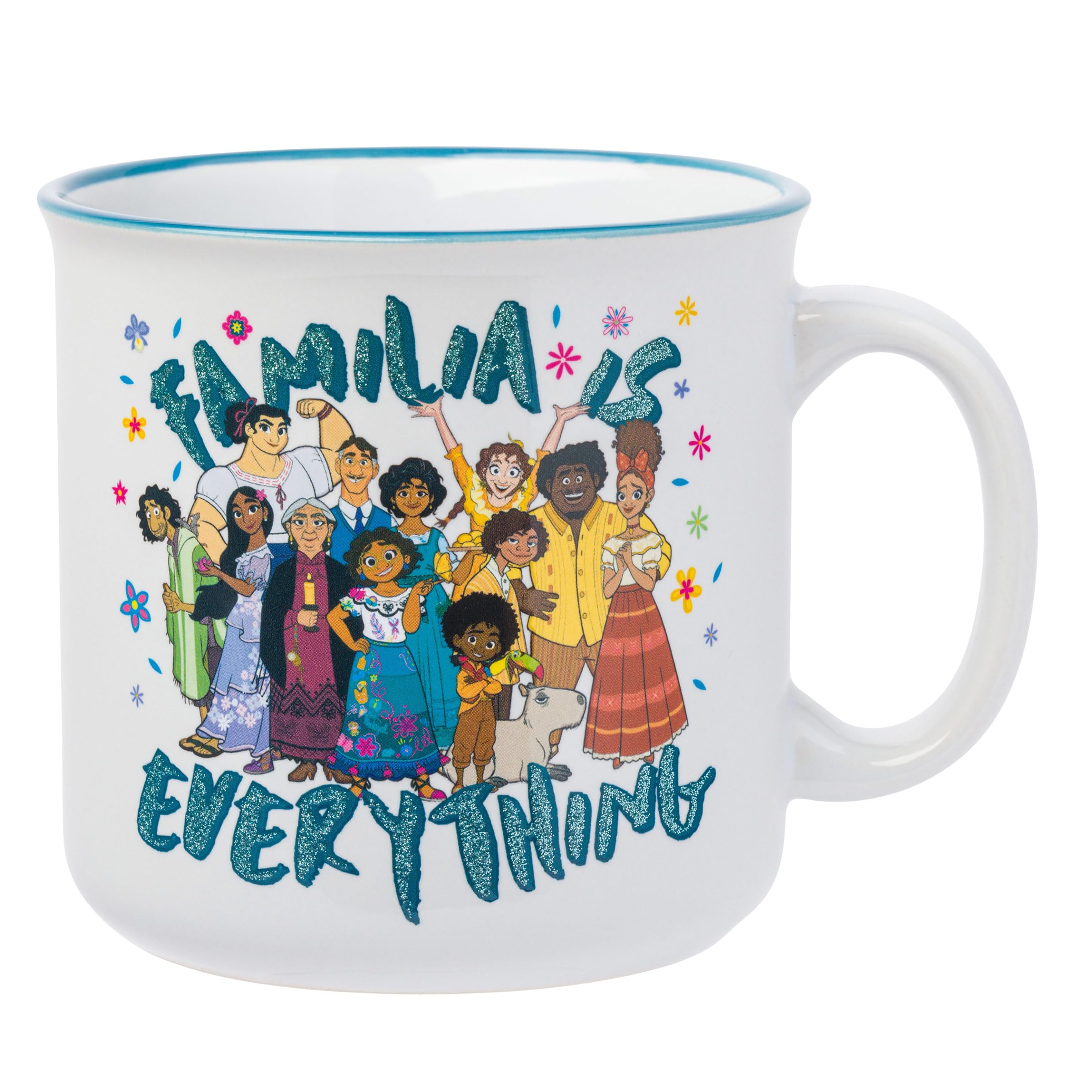 Silver Buffalo Disney Encanto Familia is Everything Glitter Ceramic Camper Mug, 20 Ounces