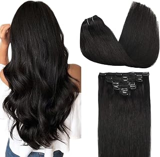 GOO GOO Remy Human Hair Clip-In Extensions 20 Inch 120g 7Pcs Natural Black - Seamless, Tangle-Free Volume