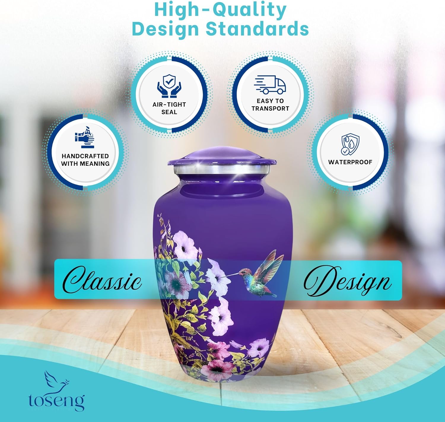 Purple Hummingbird Urn for Human Ashes - Large Cremation Urns for Adult Ashes - Polished Aluminum Funeral Burial Memorial with Velvet Bag, 200lb Capacity - Image 2