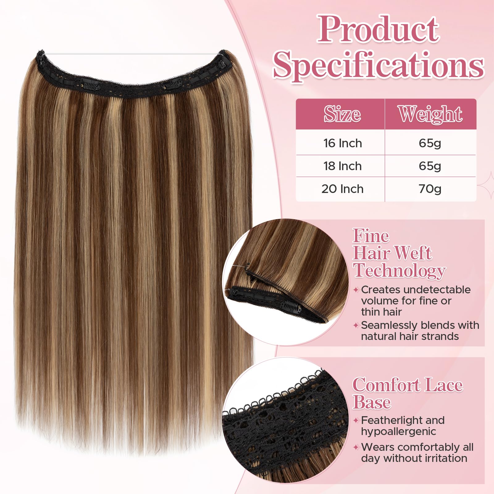 16 Inch Real Human Hair Halo Extensions, Invisible Wire, 65g Weight Halo Hair Extensions 16 Natural Black | Real Human Hair  main image 3