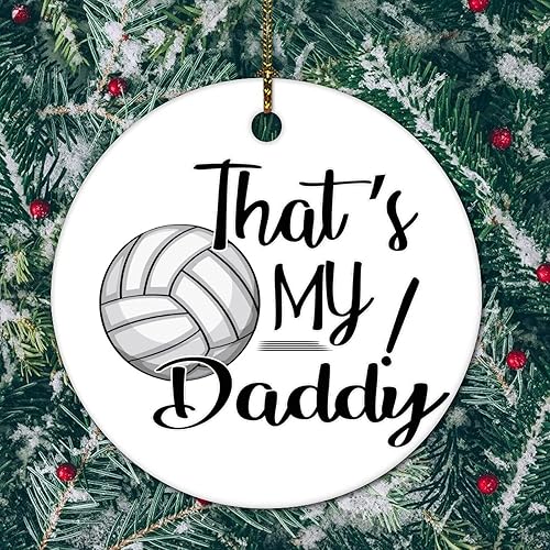 Bola temática de rugby voleibol miembro de la familia That's My Daddy - Adorno de cerámica de Navidad de 3 pulgadas, recuerdo redondo de porcelana