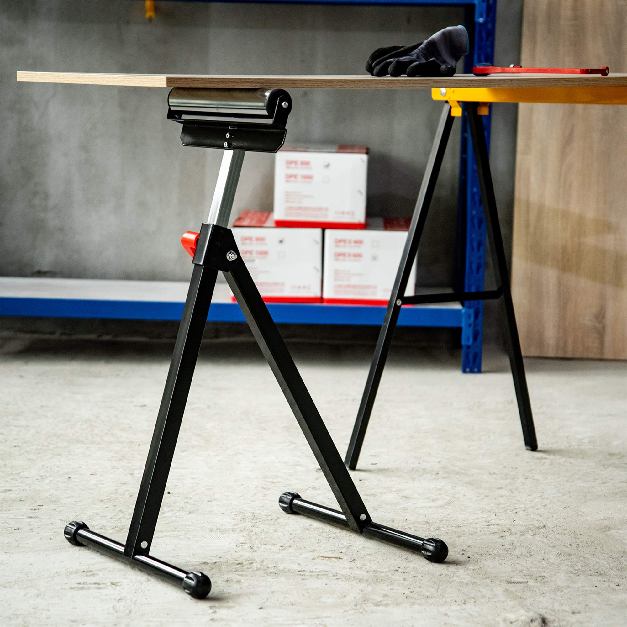 HOMCOM Servante d'atelier à rouleau pliable, support avec rouleau hauteur réglable 68 à 110 cm, charge max. 90 kg, support de rouleau à billes, noir