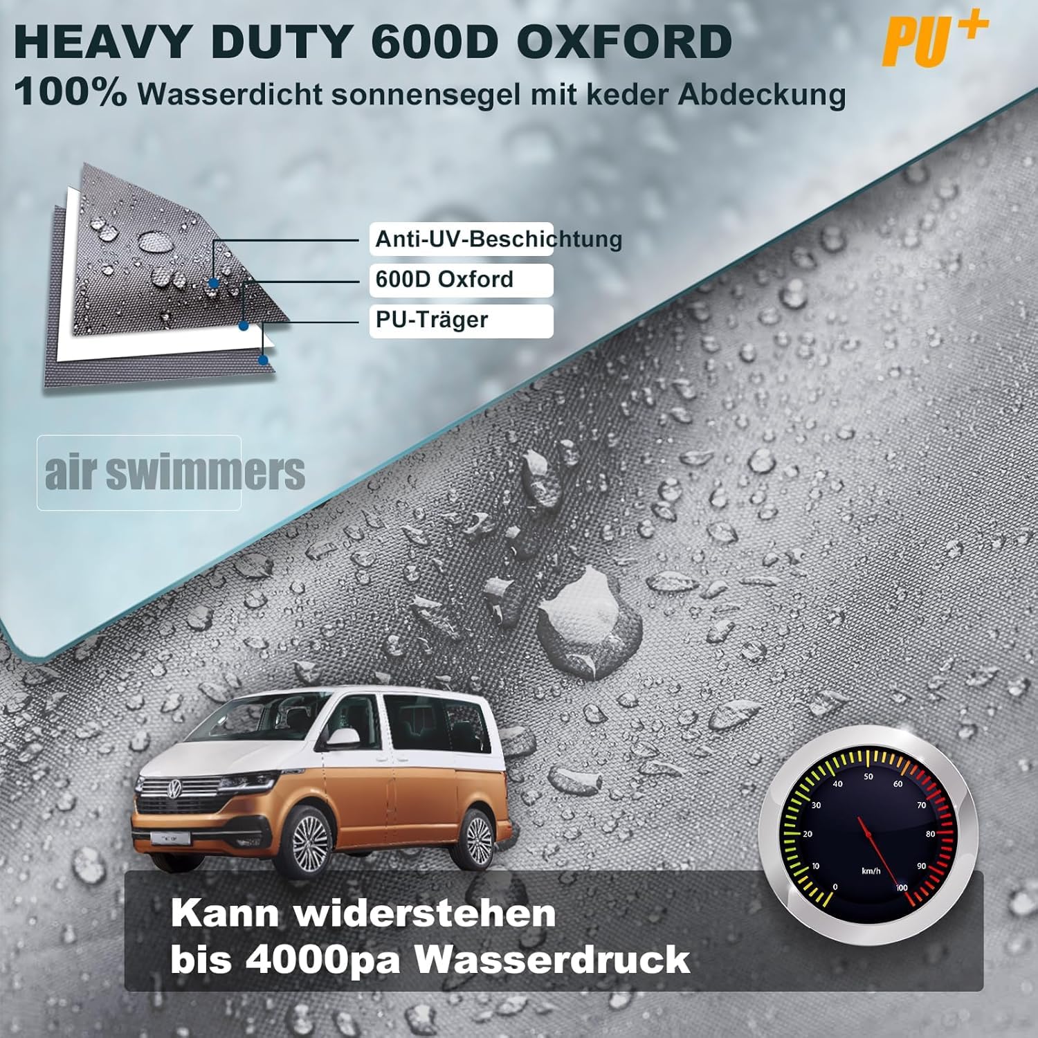 Markise, Sonnensegel mit Keder, Sonnensegel Wohnwagen, Kederschiene(4-6mm), V-w T4, T5, T6, Vorzelt Wohnwagen, Must Have für Camper, Ersatztuch Gibt 250 X250cm(grau)