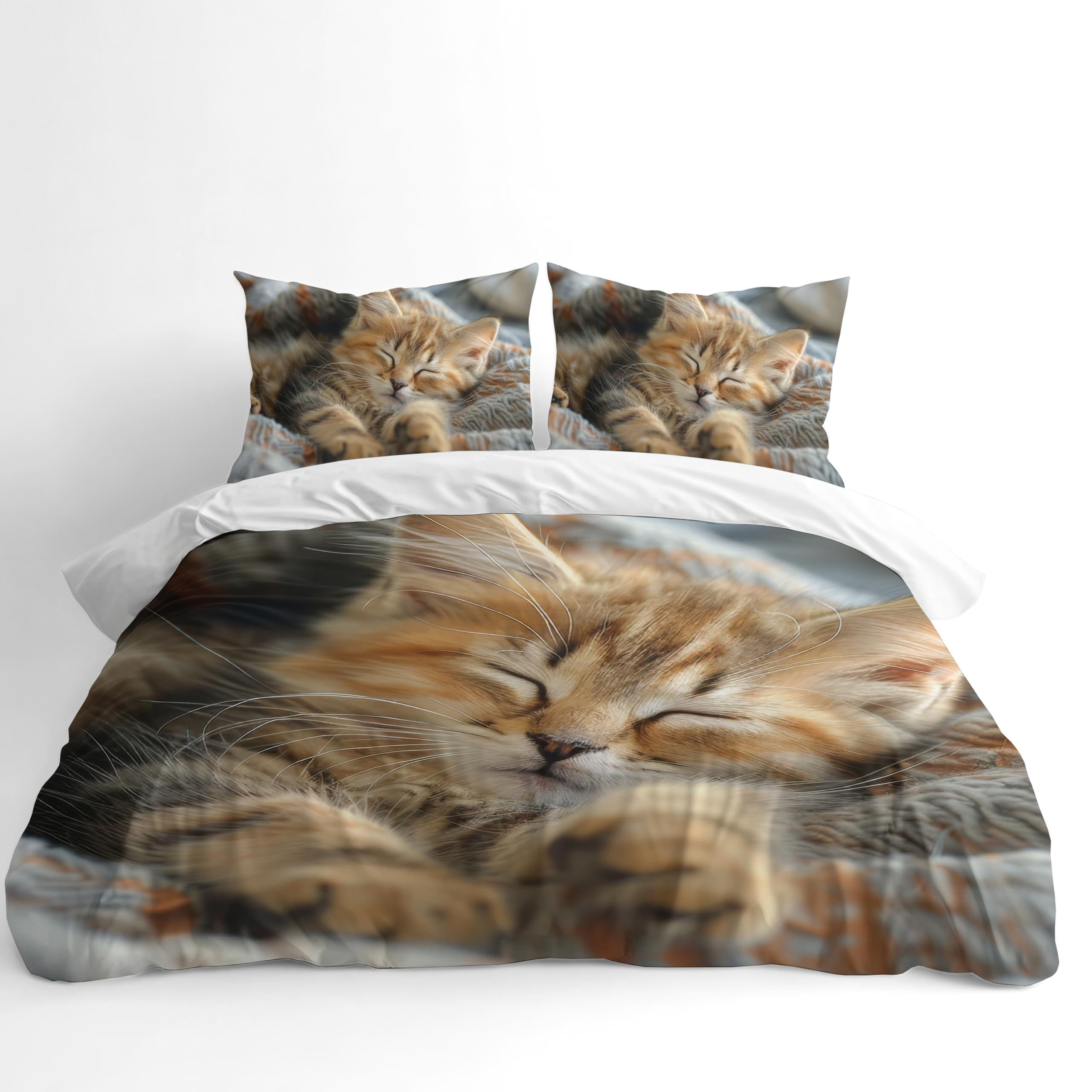 Adam Home 3D Digital Printed Cat Duvet Cover Set With Pillowcases Home Bedroom Décor Microfiber Single Bedding Set Made in UK |Fluffy Kitten Sleeping
