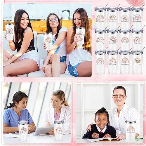 Miniatura 2 de Uiifan 12 vasos de agradecimiento para profesores, diseño de arcoíris, con texto en inglés "You Are Amazing Beautiful Kind Employee", regalo