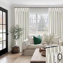 SHINELAND Pinch Pleated Cream Linen Blackout Curtains 84 Inches Long for Bedroom, Thermal Winter Insulated Curtain Drapes for Living Room 84 Inch Length 2 Panels Set